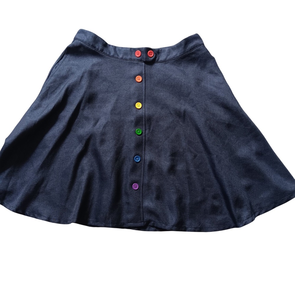 ModCloth A-Line Skirt Womens L Grey Excellent Rainbow Button Front Retro Twill